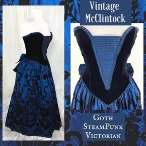 Vintage 80 Scott McClintock Prom Dress Flocked Velvet Goth Punk Witchy SteamPunk